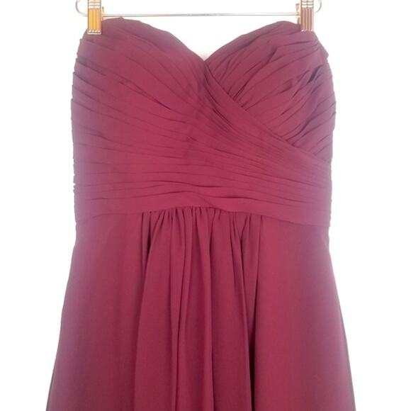 Bill Levkoff | Maroon Strapless Dress Bridesmaid Formal Fit & Flare - Picture 3 of 6